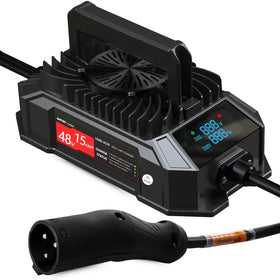 Xislet 15A 48V golf cart charger with round plug on cart for fast, reliable charging.