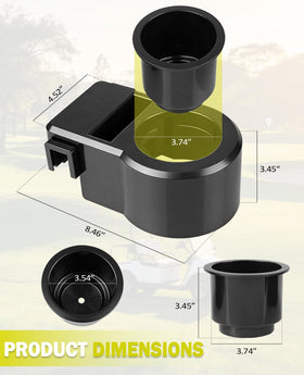 Xislet-compatible cup holder on EZGO/Club Car/Yamaha cart; fits 1-1.25 inch frames