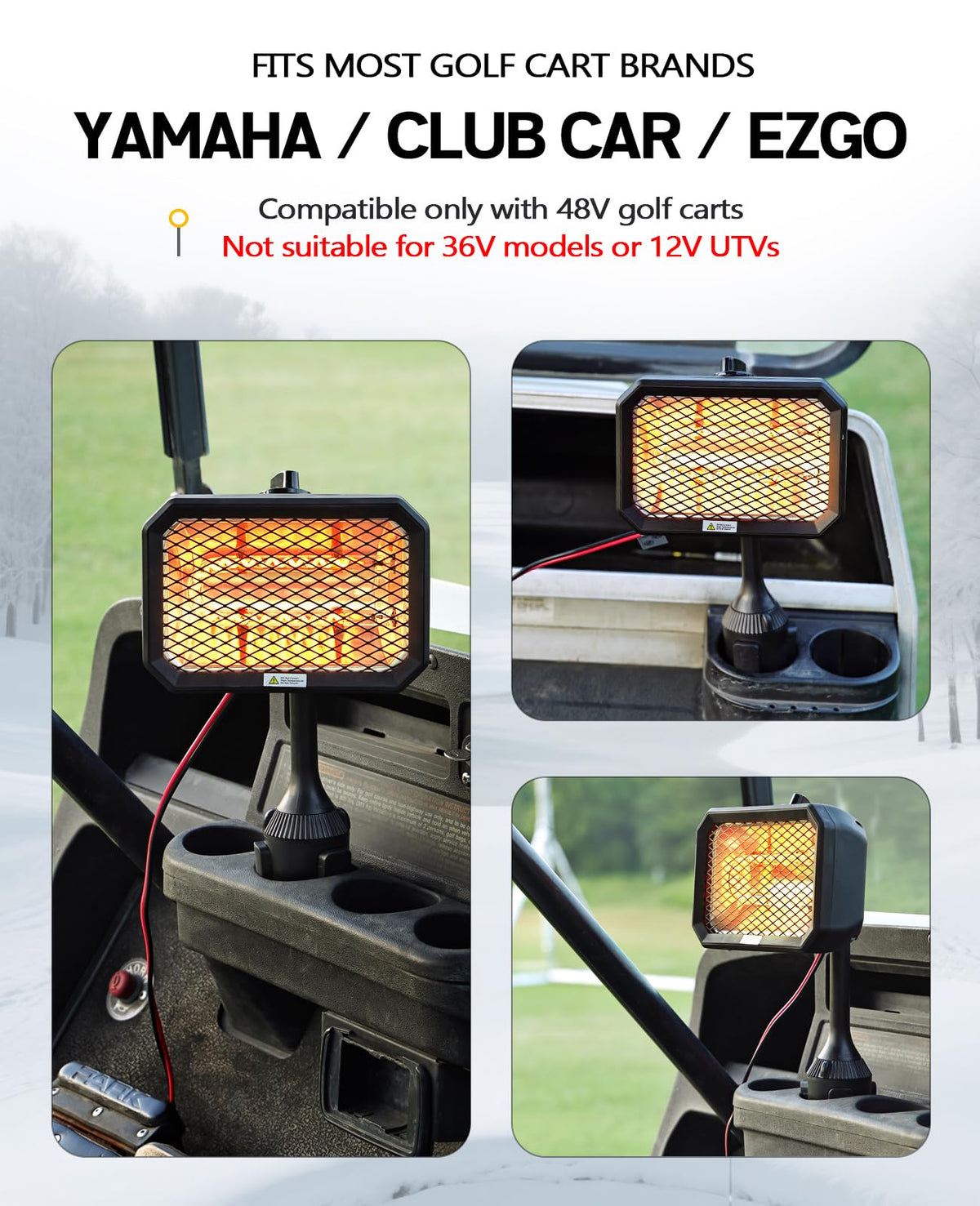Xislet golf cart heater cup-holder-fit: stable in 6-9 cm holders on courses.