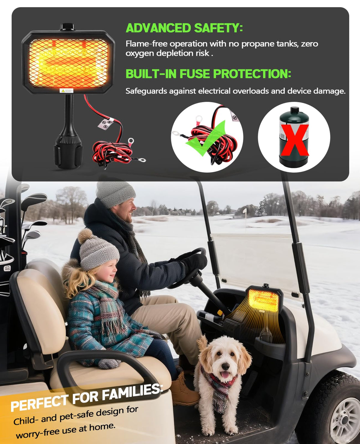 Xislet golf cart heater quiet-heating: near-silent warmth for focused rounds.