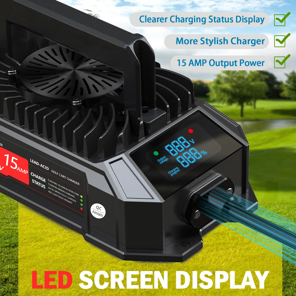 Xislet lightweight charger weighs 7.5 lbs, easy to carry on the cart.