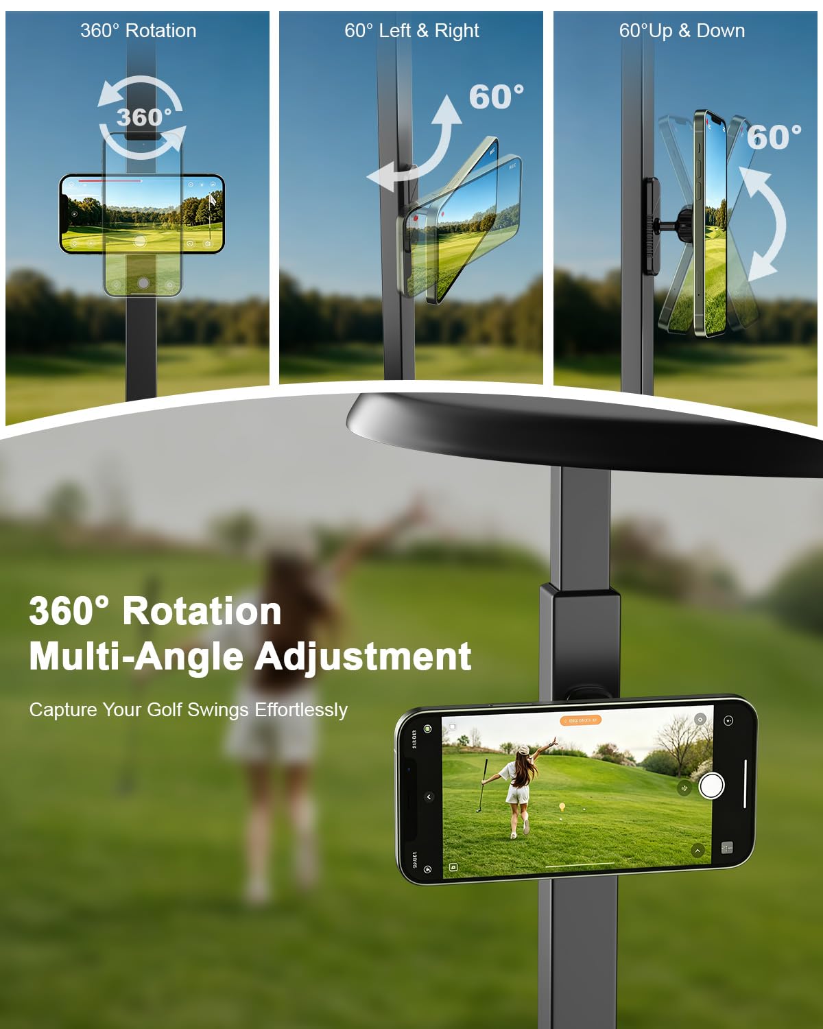 Xitalia Magnetic Golf Cart Phone Holder allows 360-degree rotation for optimal viewing.