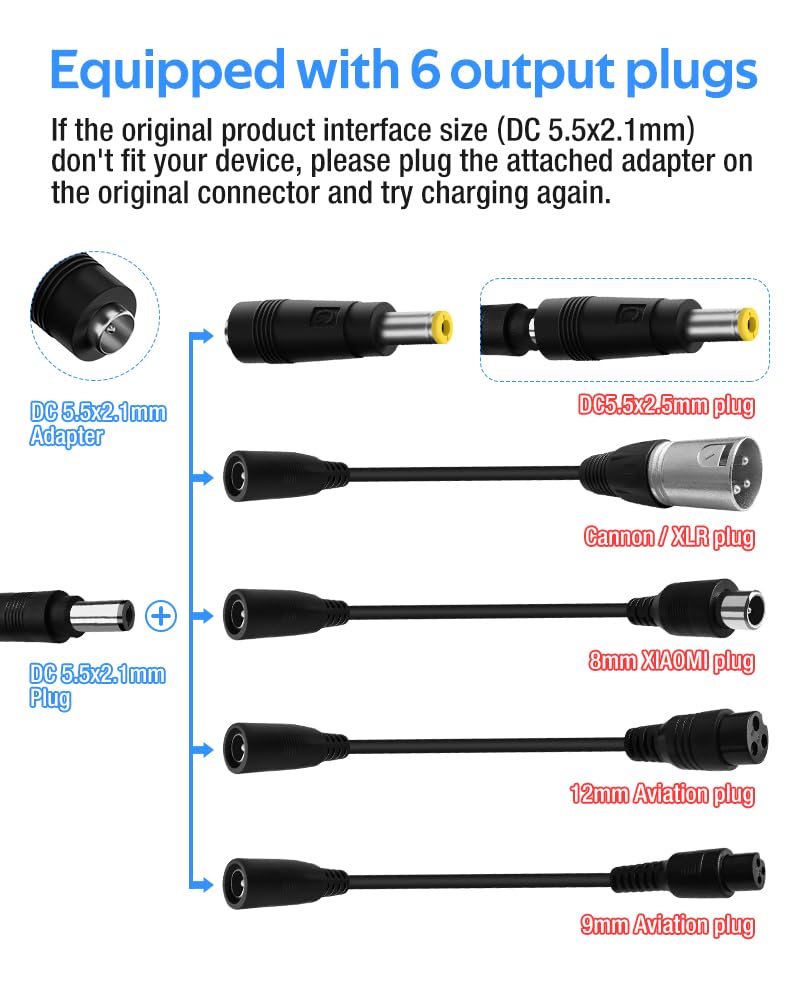 XIUWK 58.8V charger with six outputs enables multiple battery connections.