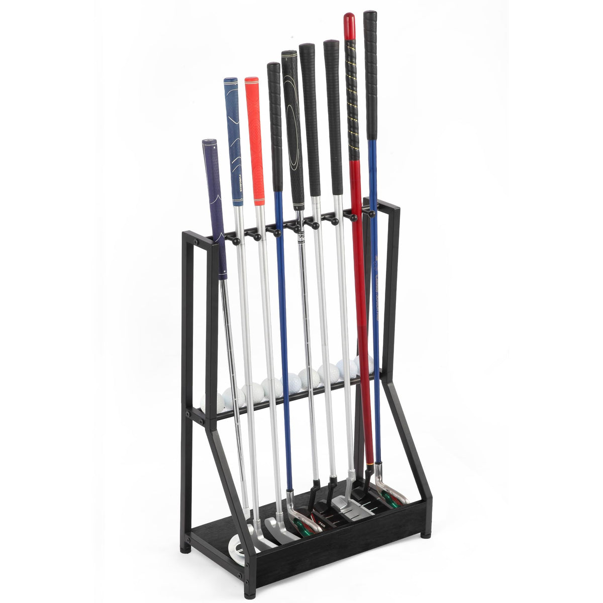 Xnwouco golf club holder front view with nine-club slots for organized storage.