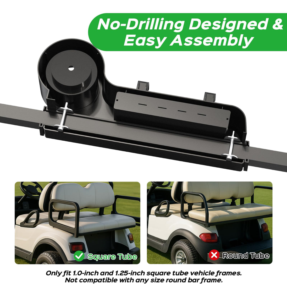Xoxocos golf cart armrest with cup holder, right side to secure drinks and devices.