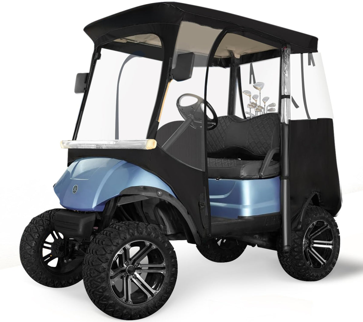 Xoxocos golf cart enclosure with side mirror openings improves visibility for EZGO TXT RXV