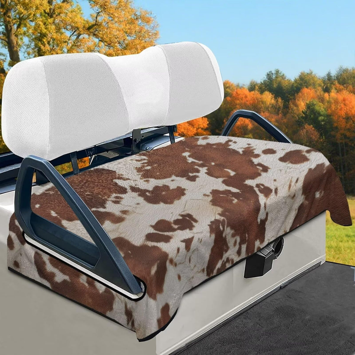 Xpyeesfuen universal-fit seat cover installs easily on most golf carts.