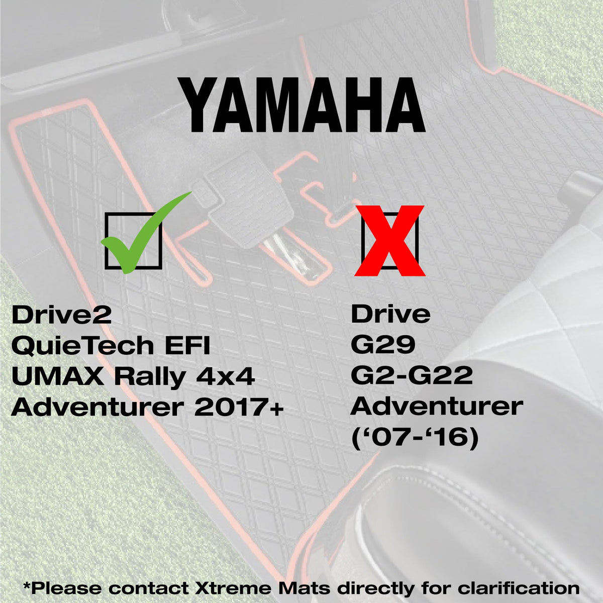 Xtreme Golf Cart Mats double diamond rubber liner adds grip and scratch resistance.