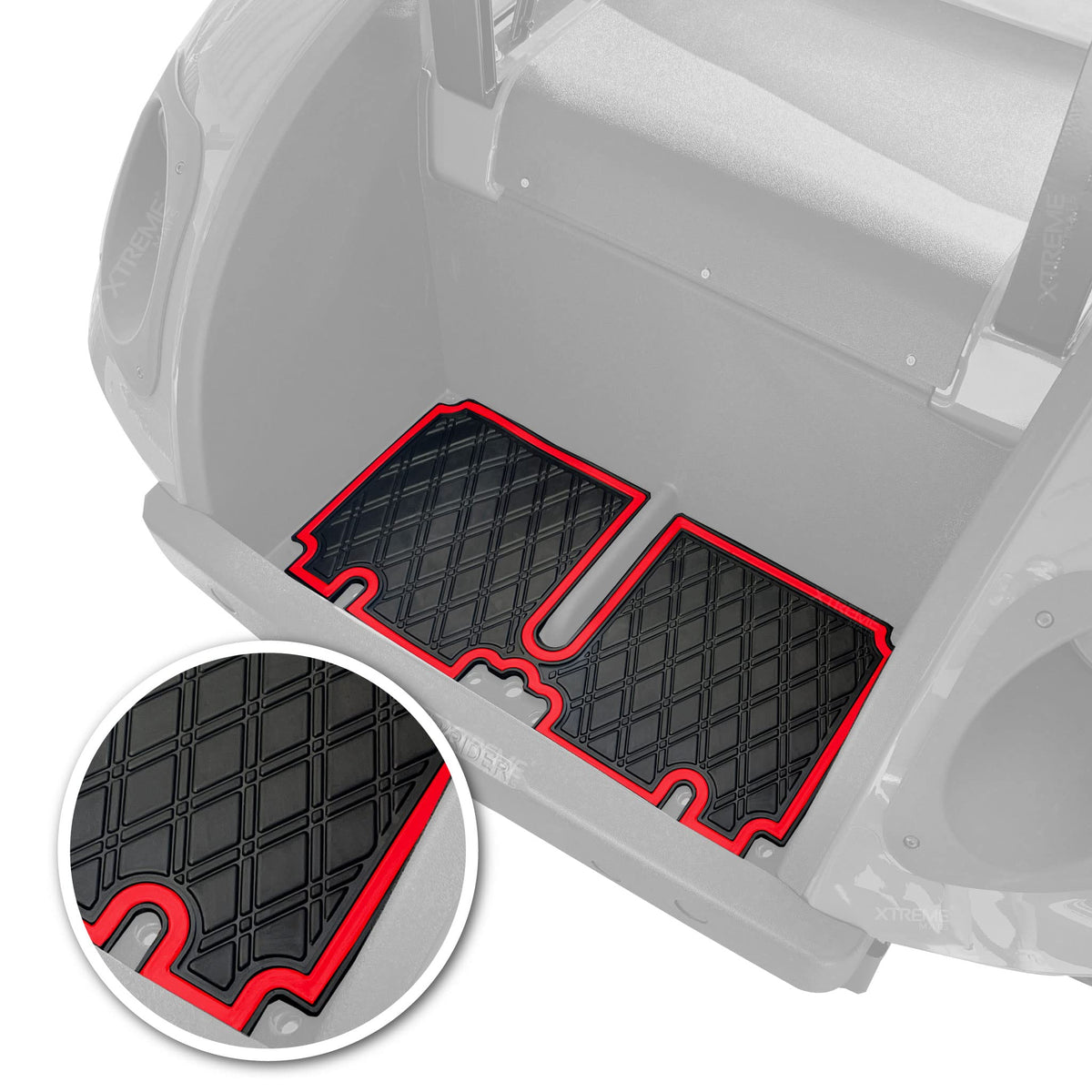 Xtreme MATS bag well mat for EZGO with red trim protects surfaces from scuffs