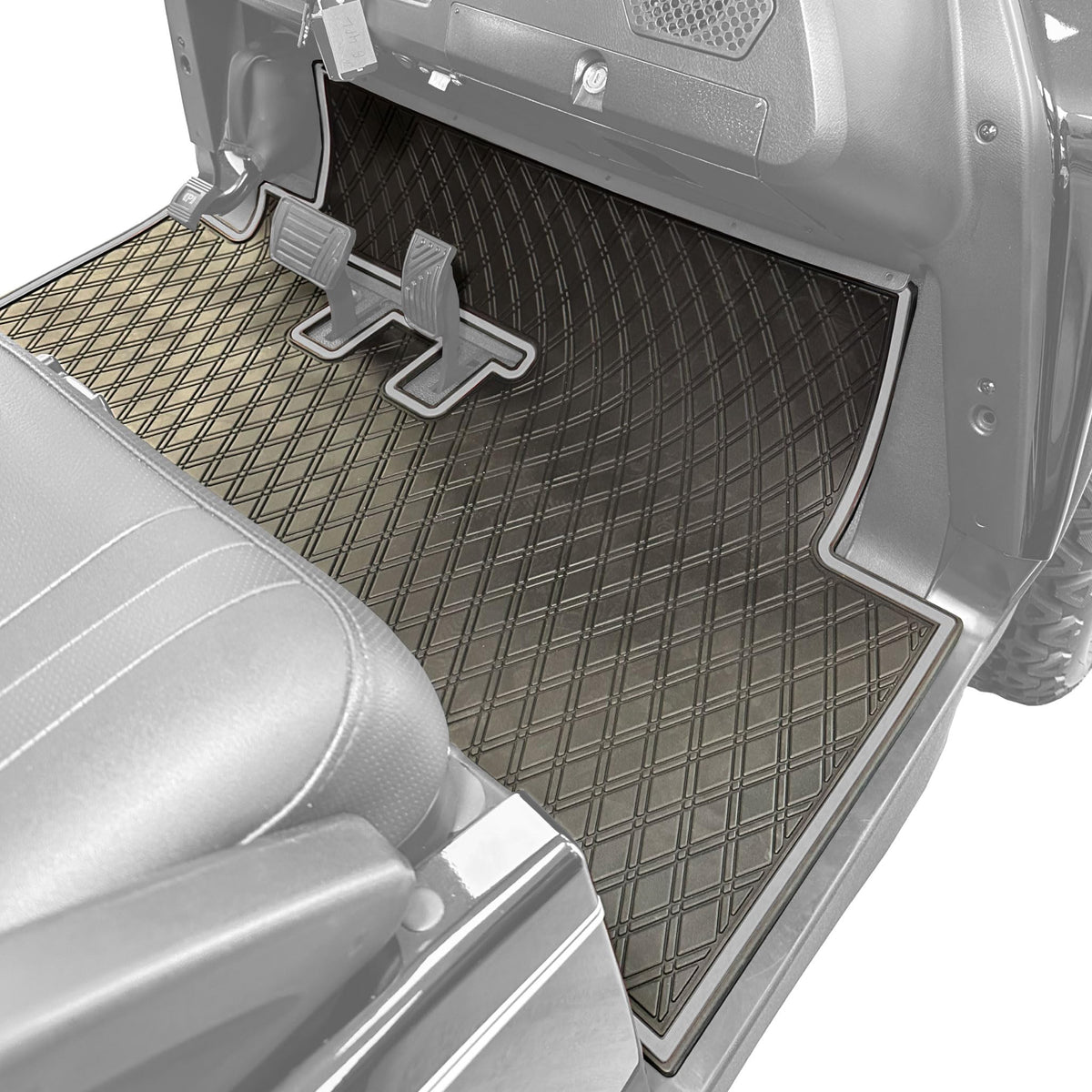 Xtreme Mats Bintelli Beyond front floor liner with grey trim protecting OEM flooring.