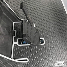 Xtreme Mats black with grey trim for a sleek golf cart interior.