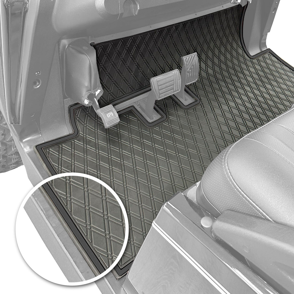 Xtreme Mats black color-trim front floor mat with reinforced edge for durability.