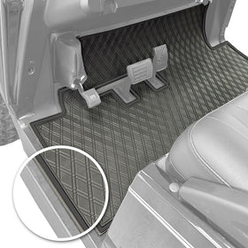 Xtreme Mats black color-trim front floor mat with reinforced edge for durability.