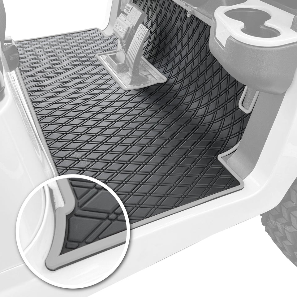 Xtreme Mats full-coverage Club Car Precedent mat in gray protects OEM flooring from wear and spills.