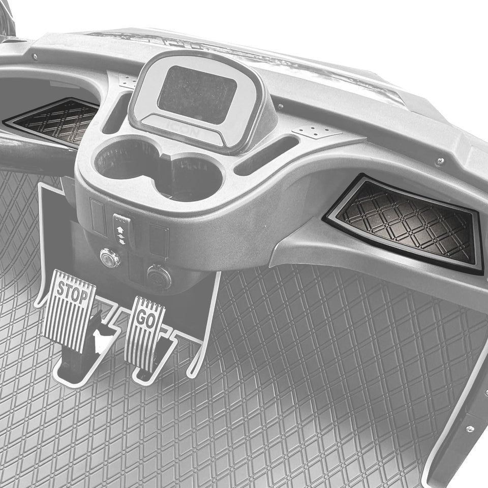 Xtreme MATS dash mat with blue trim protects the ICON dash from scratches.