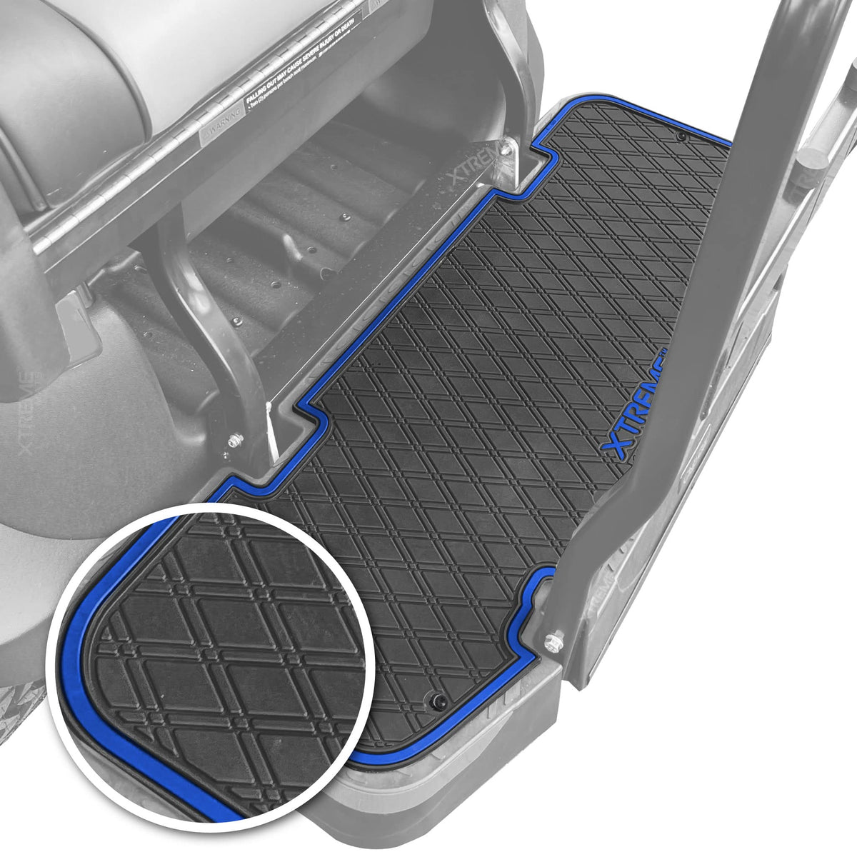 Xtreme Mats DoubleTake rear seat kit blue trim with slip-resistant floor.