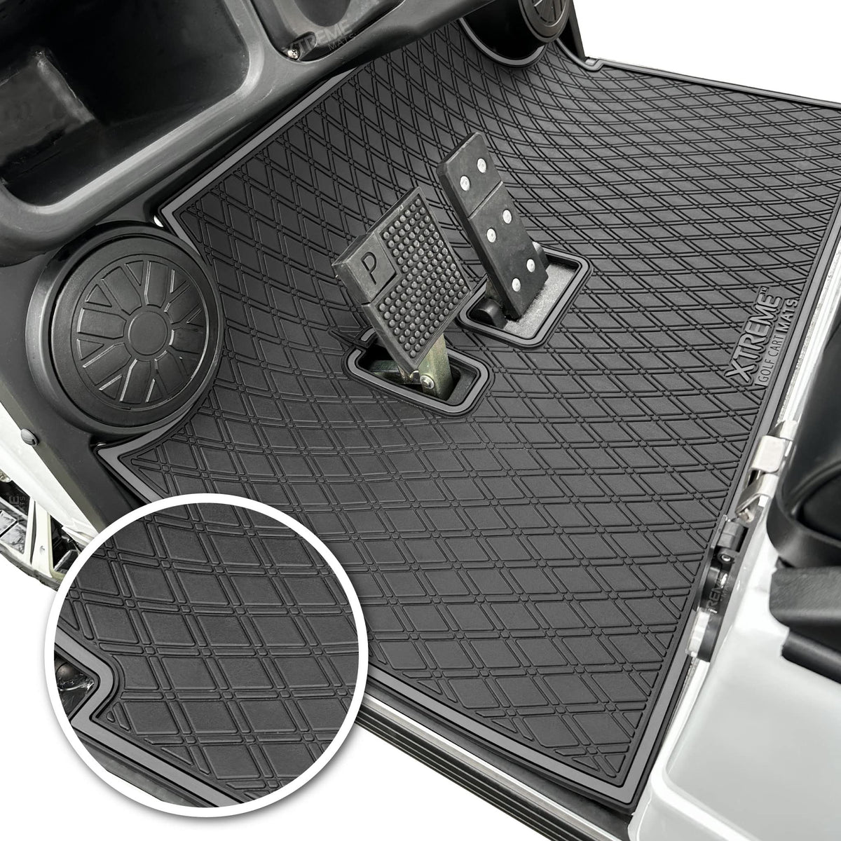 Xtreme MATS Evolution full-coverage floor mat protecting OEM golf cart flooring