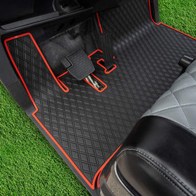 Xtreme Mats golf cart floor mat in black with red trim for durable, confident grip.