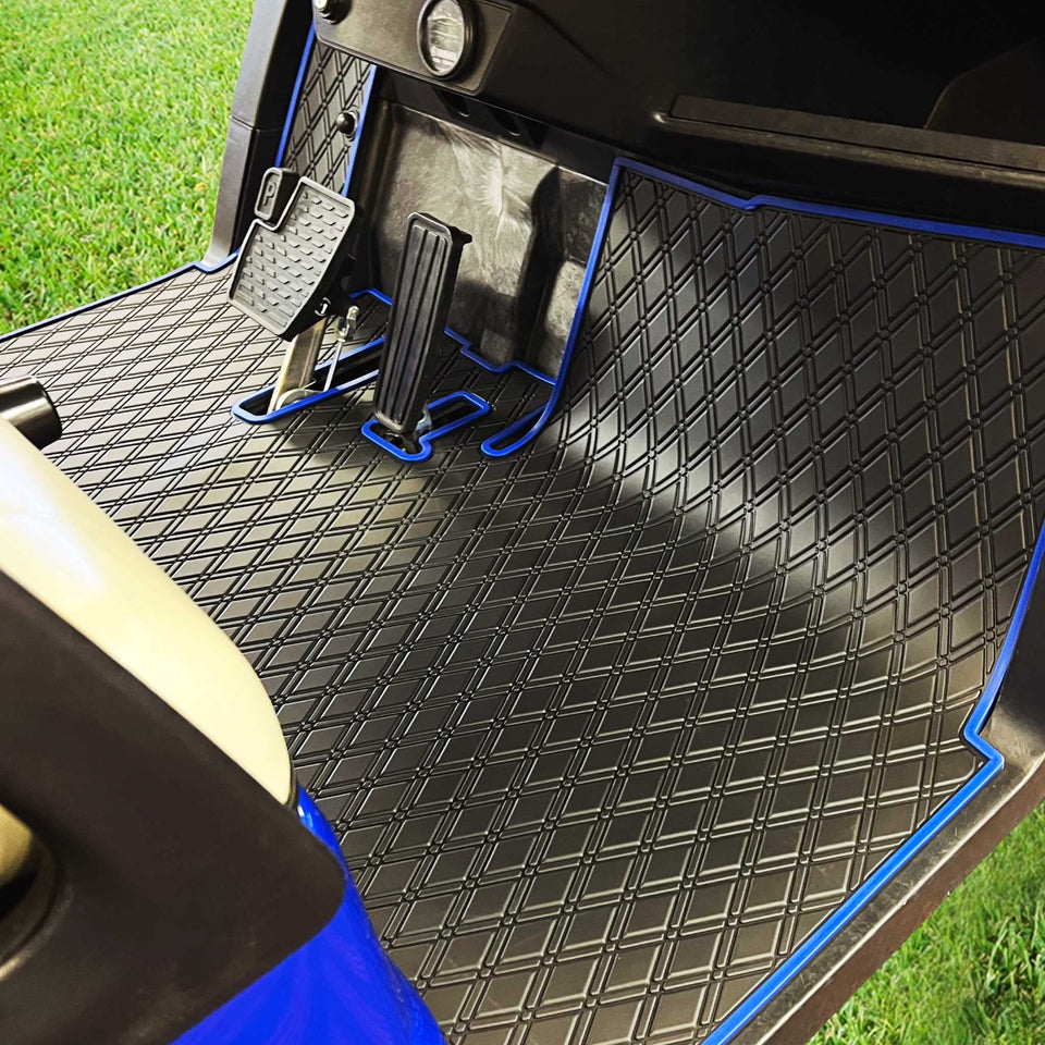 XTreme Mats golf cart floor mat with diamond pattern protects OEM flooring from debris.