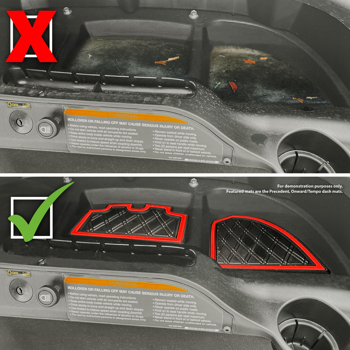 Xtreme MATS rubber dash liner cushions bumps during rides.