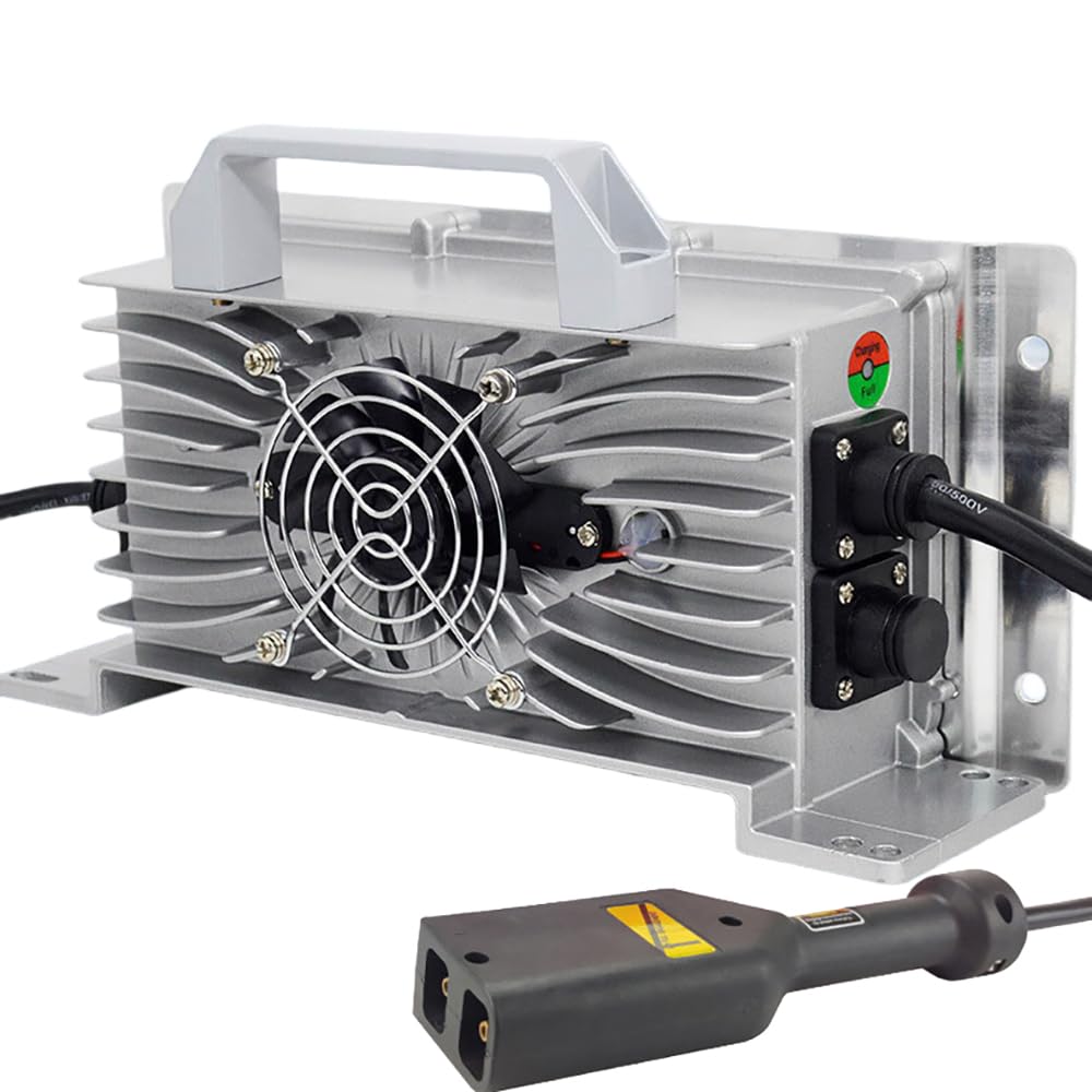Xtuboz 43.8V charger front view, compact design for EZGO TXT LiFePO4 charging