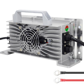 Xtuboz golf cart charger front view showing compact weatherproof design for outdoor use.