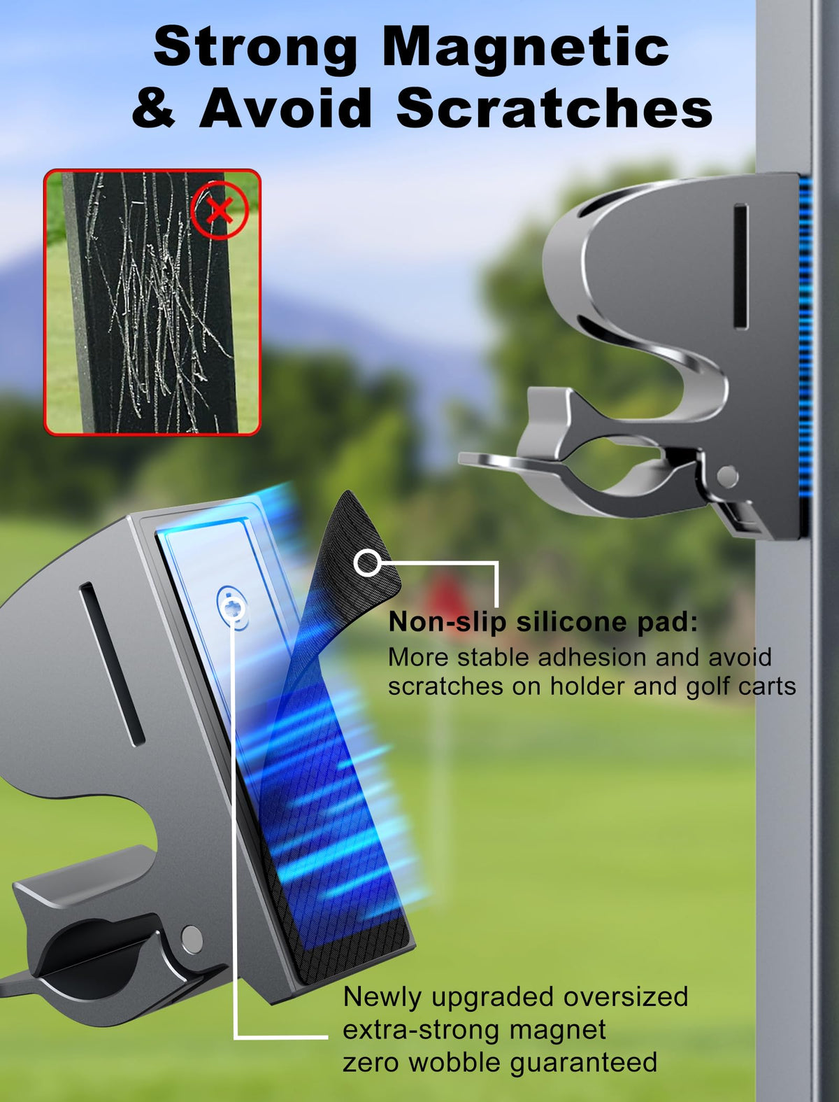 Xuperace aluminum alloy golf clip offers durable support on rough cart rides