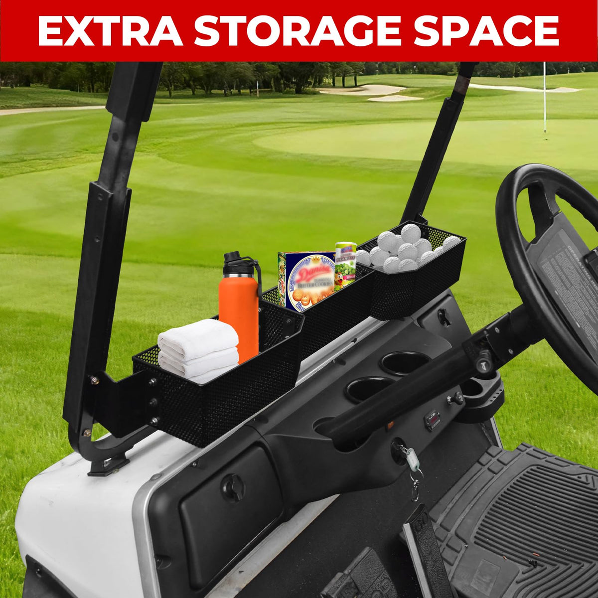 XUTVOTOR durable metal frame with black powder coating endures on-course use.