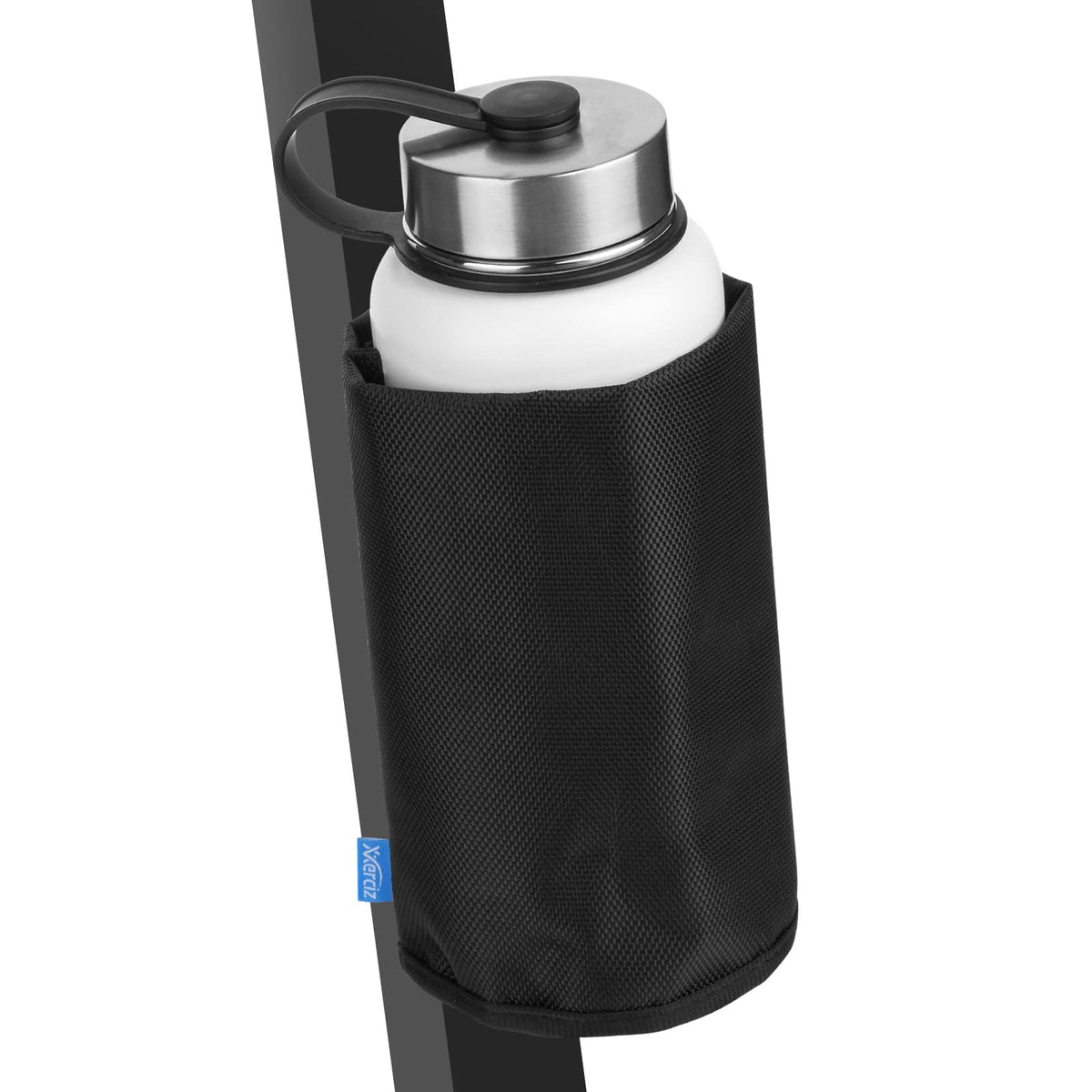 xxerciz magnetic cup holder on golf cart railing secures bottles during turns