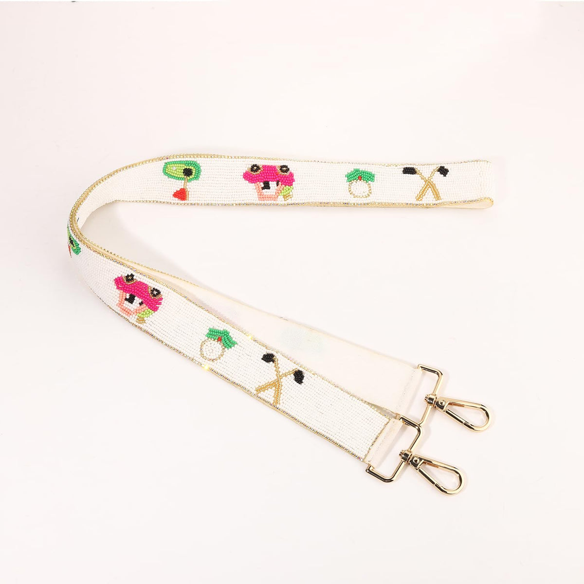 YAHPERN golf strap with universal gold-tone clasps for easy attachment.