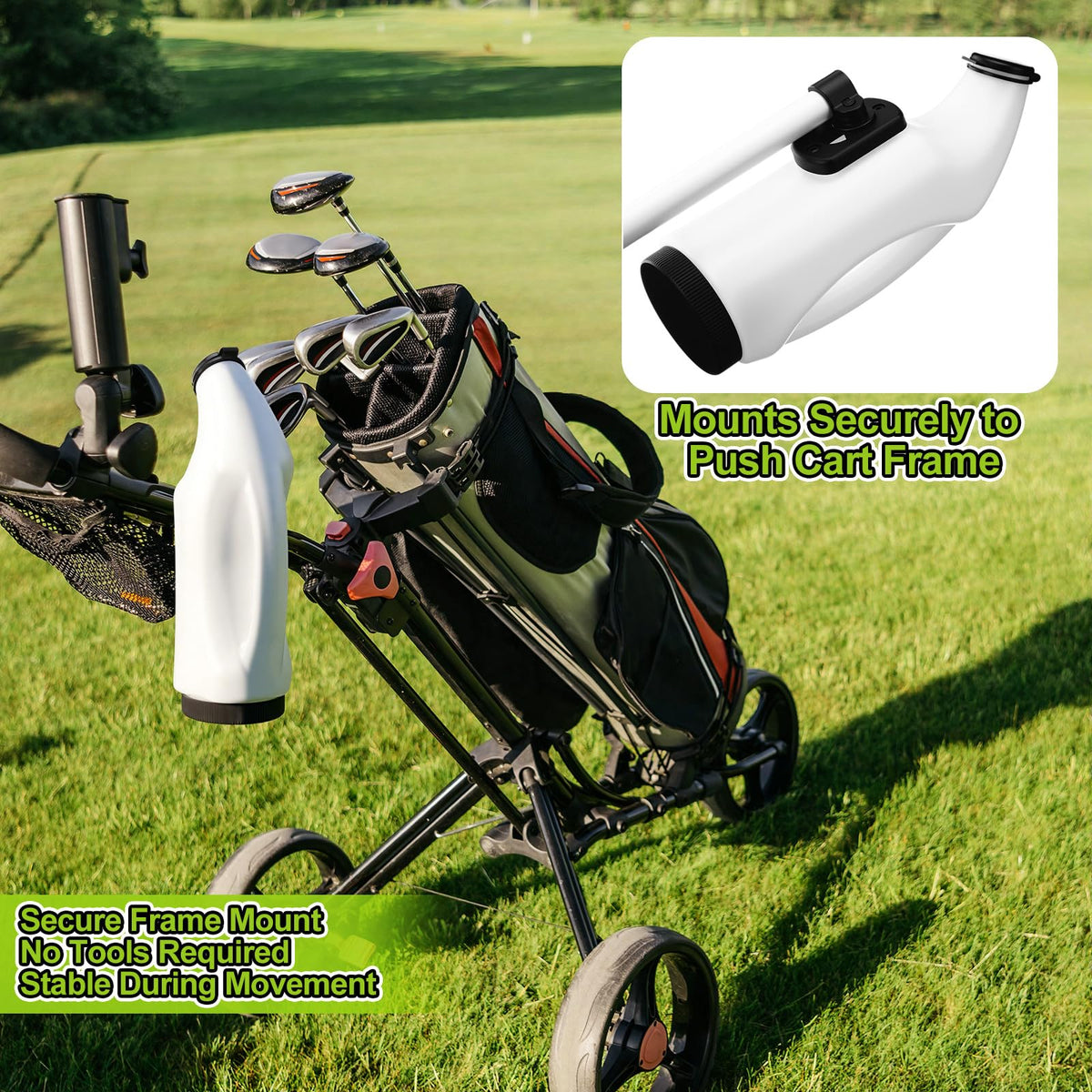 Cart clip attachment shown demonstrates easy on-cart accessibility for maintenance
