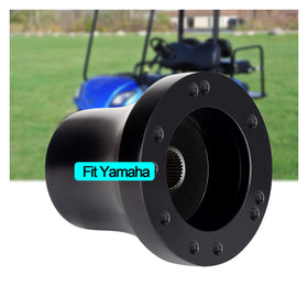 Yamaha steering wheel adapter front view shows durable electroplated aluminum for longevity.