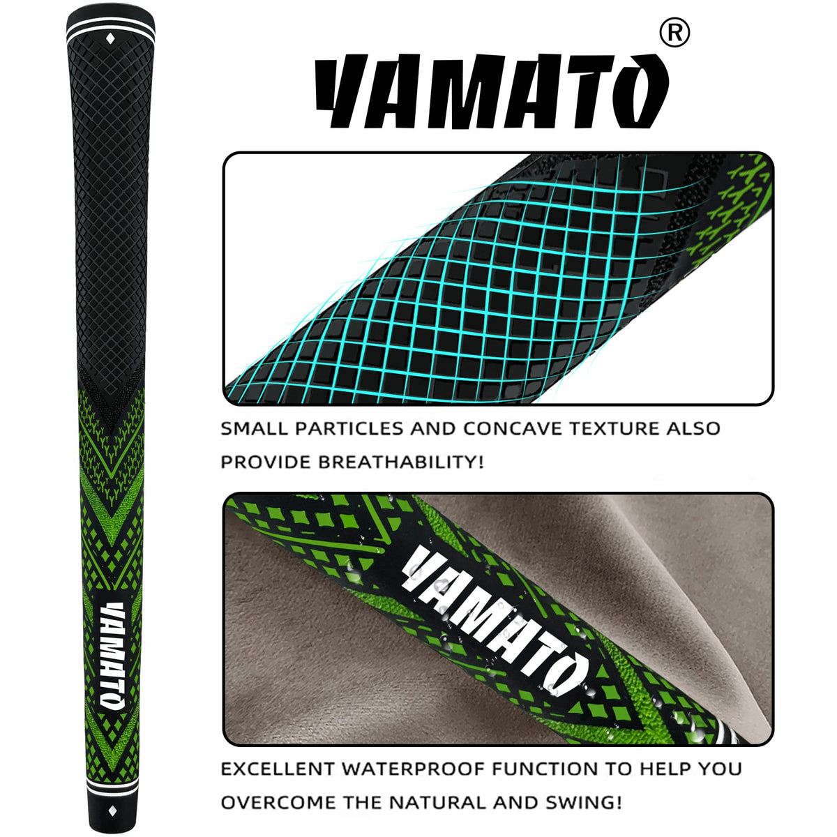 Yamato golf grips with a soft-firm feel for responsive control.