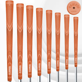 Yamato junior golf grips orange 8-pack offer a non-slip grip for young players.