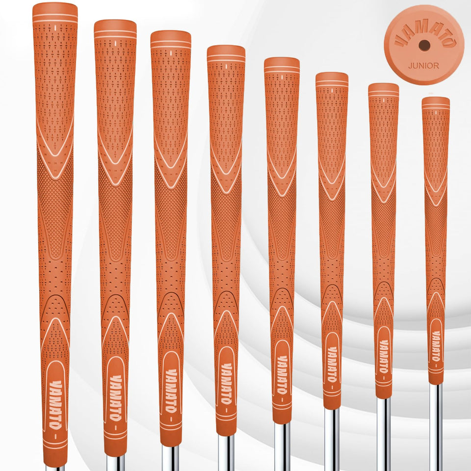 Yamato junior golf grips orange 8-pack offer a non-slip grip for young players.