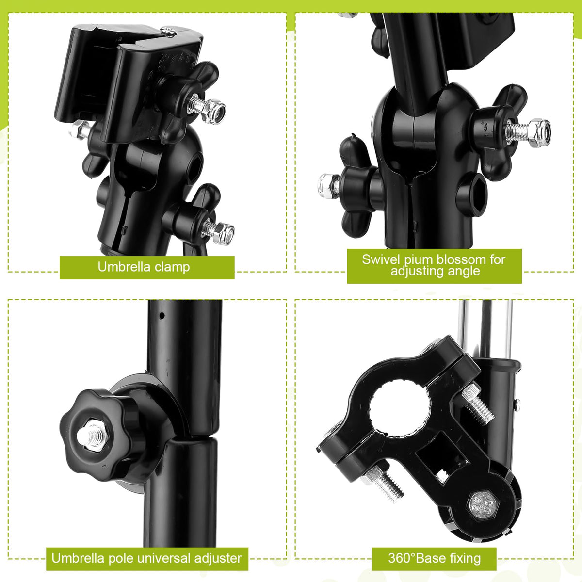 Yaocom clamp extends to 24.4 inches for versatile umbrella fit.