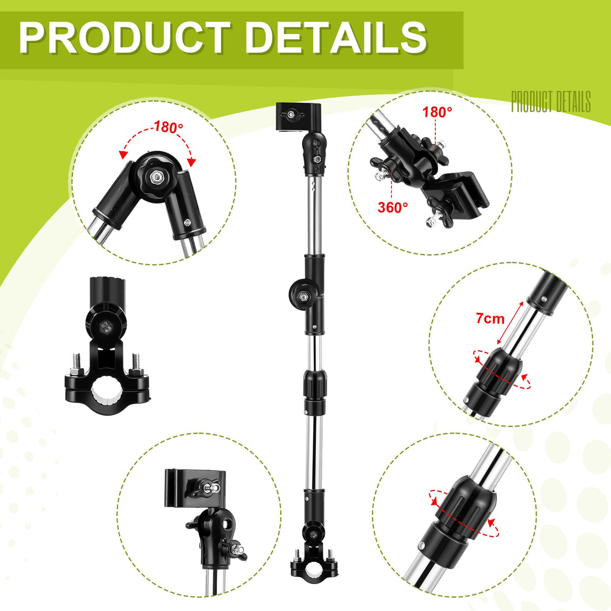 Yaocom clip on wheelchair handle for stable, hands-free shade.