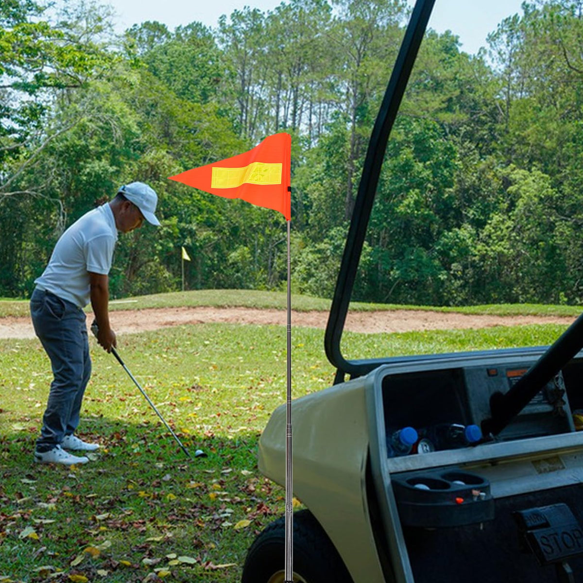 YARNOW orange flag with telescopic pole for versatile use on carts
