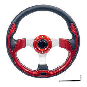 YEHICY 12.5-inch steering wheel front view highlights red racing grip for precise steering