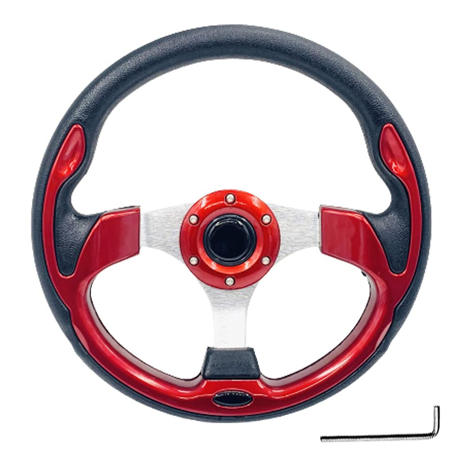 YEHICY 12.5-inch steering wheel front view highlights red racing grip for precise steering