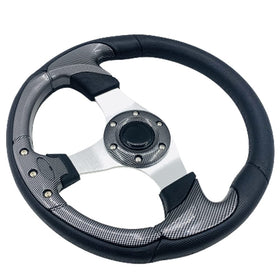 YEHICY carbon fiber steering wheel close-up highlighting lightweight durability and sporty finish.
