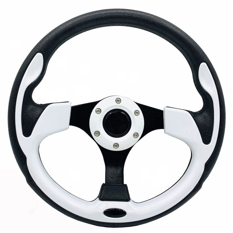 YEHICY white steering wheel in full view, ready for universal golf cart upgrade.