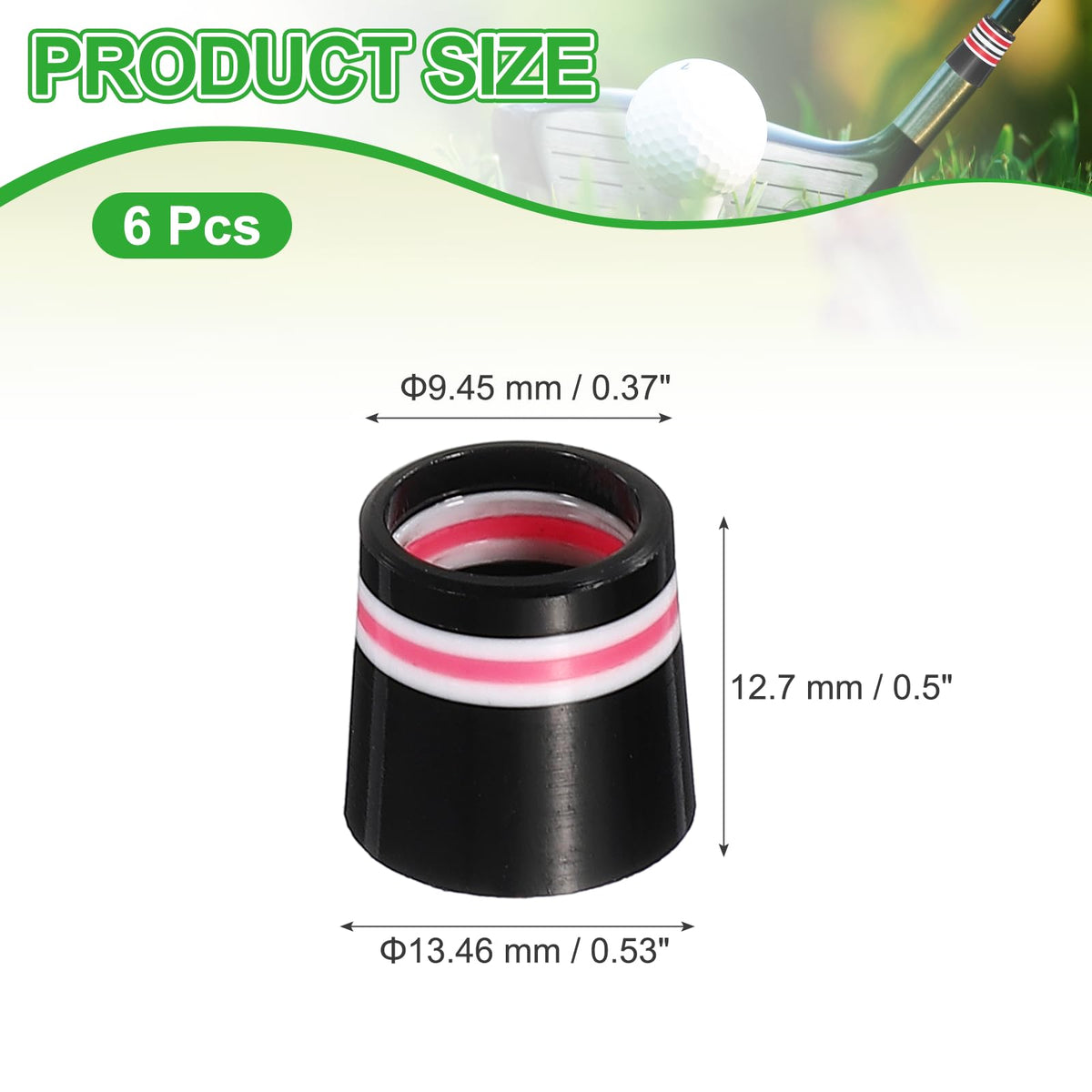 YELARXI ferrules showing 9.45mm top and 13.46mm bottom diameters for fit