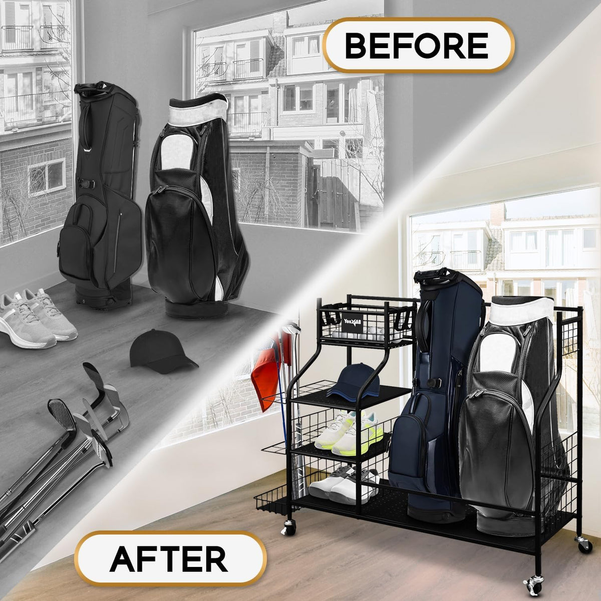 Yes4All garage space optimization for golf gear and bags.