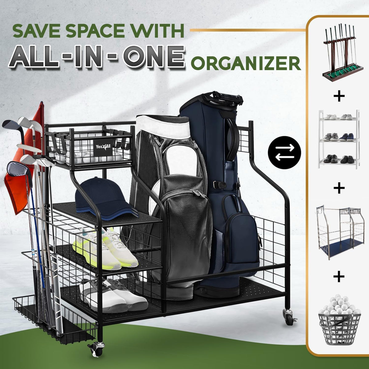 Yes4All golf club holder racks clubs upright protecting them.