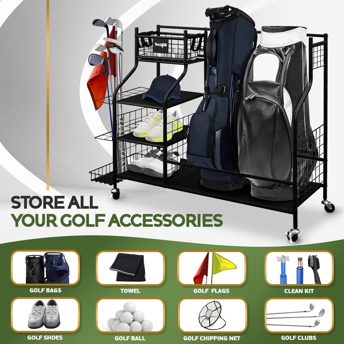 Yes4All wheeled storage cart moves smoothly with locks.