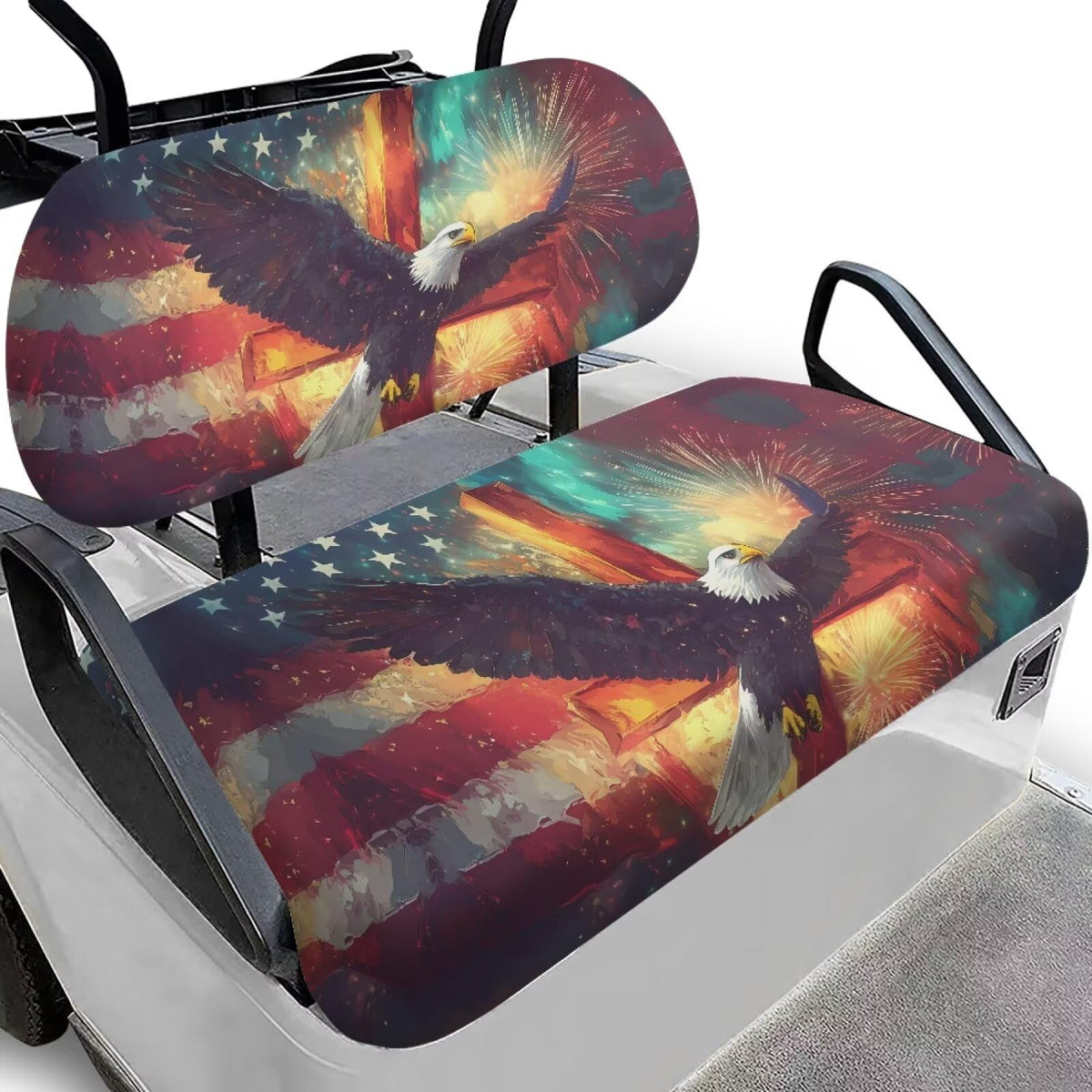 Yewattles American flag eagle cross seat cover on a golf cart for style and protection
