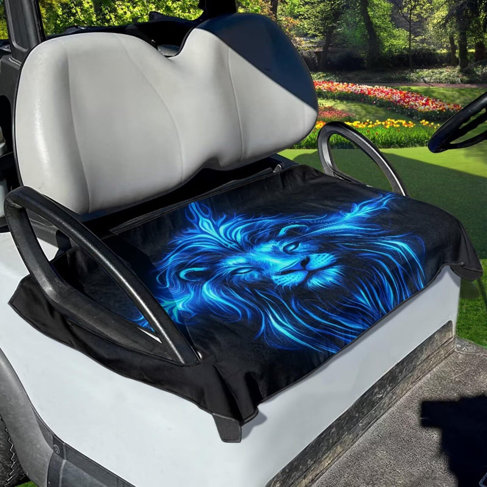 Yewattles Blue Lion golf cart seat cover protects seats from spills and stains.