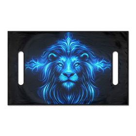 Patterned Yewattles Blue Lion seat cover adds vibrant palm leaf style.