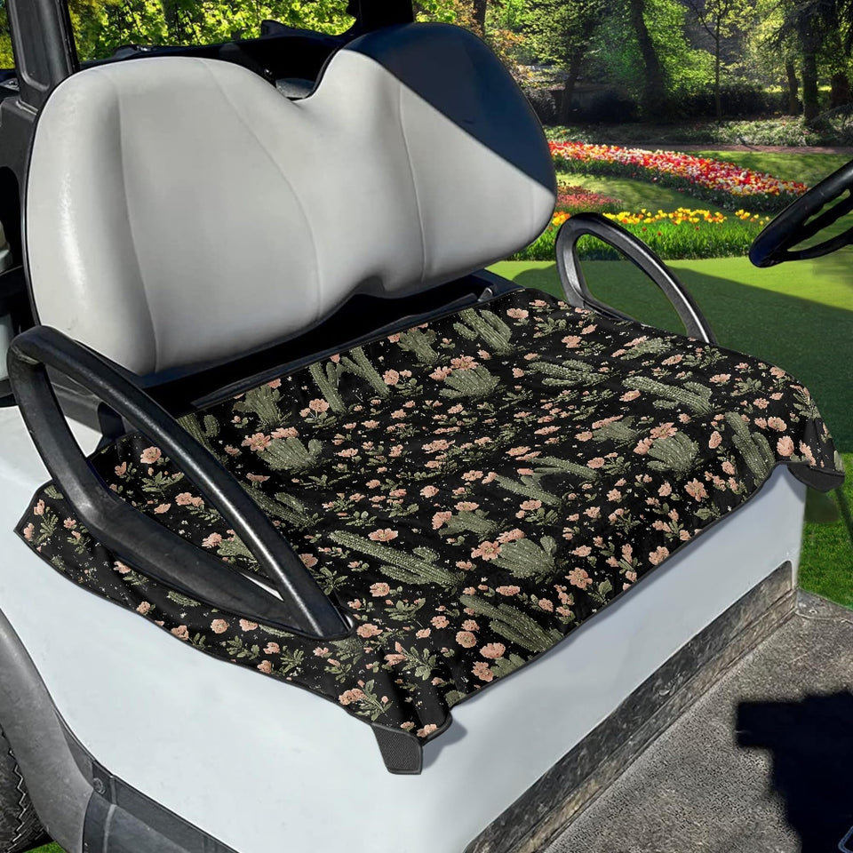 Yewattles cactus-printed golf cart seat cover front view shows universal fit.